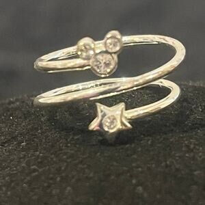 Mickey Mouse & Star  Silver-tone & Rhinestone Adjustable-Size Ring.